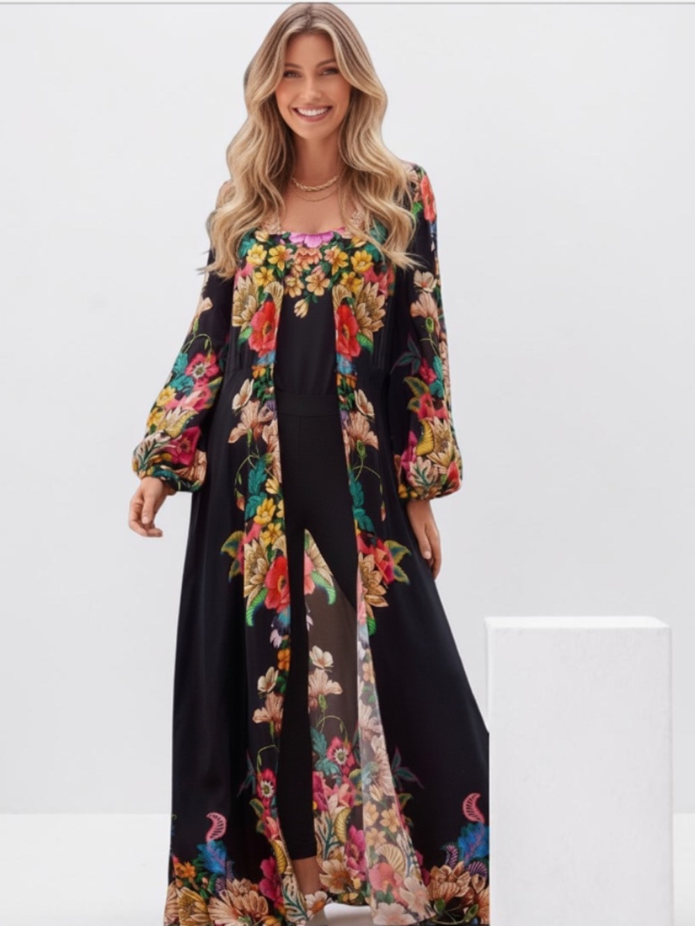 Boston Proper Castillo Gardens Luxe Full Length Duster and Matching Tank - Sz XL
